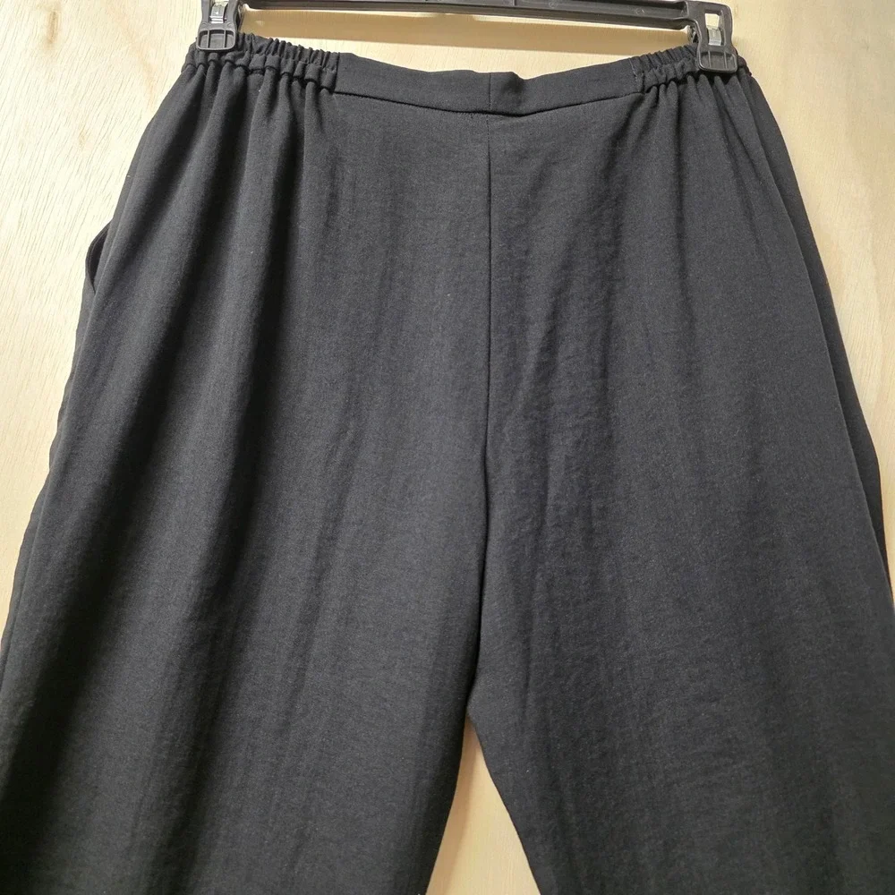 Fridaze Black 100% Linen Straight‎ Leg Elastic Waist Crop Pants Large Hong Kong